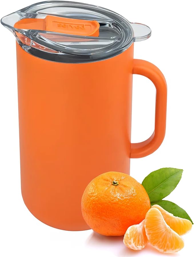 Served Premium Insulated Pitcher (2L/66oz) - Double Walled, Copper Lined Stainless Steel Pitcher with Lid - Vacuum Insulated Carafe for Hot Coffee, Tea, Iced Drinks, Water, Cocktails, and More