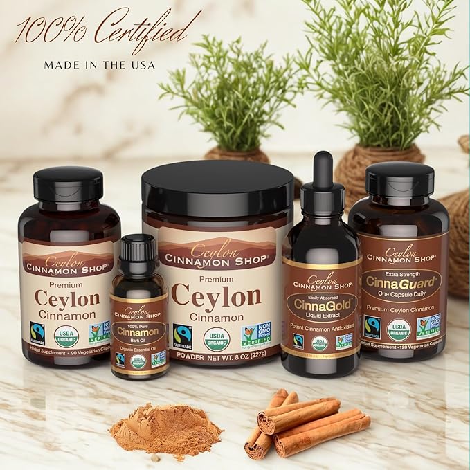 Ceylon Cinnamon Shop CinnaGold™ Organic Ceylon Cinnamon (100% Certified) Supplement, High-Potency Liquid Extract, 4 oz. – Super Antioxidant