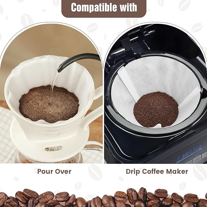 200 Count Cone Coffee Filters #4, White Size 04 Coffee Filters 8-12 Cup, Disposable Natural Paper Filters, No.4 Cone Filters For Ninja, Pour Over and Drip Coffee Maker