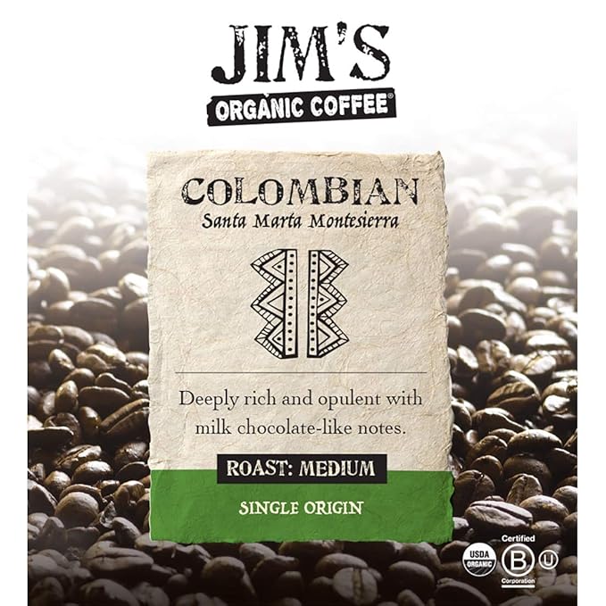 Jim’s Organic Coffee – Colombian – Single Origin, Medium Roast - Whole Bean, 5 lb Bag