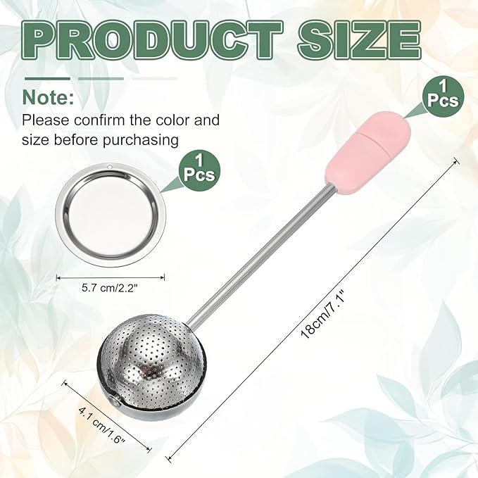 uxcell Tea Infuser for Loose Leaves, Stainless Steel Tea Infuser Filter with Round Plate, Twisting Handle Steeper Strainers for Cup and Teapot, Ball Shaped, Pink