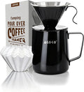 AGOGO Portable Pour Over Coffee Maker V60 Set - Easy Cleaning Compact 304 Stainless Steel Dripper for Camping & 50 Filters Paper & Cleaning Rag Black 30oz