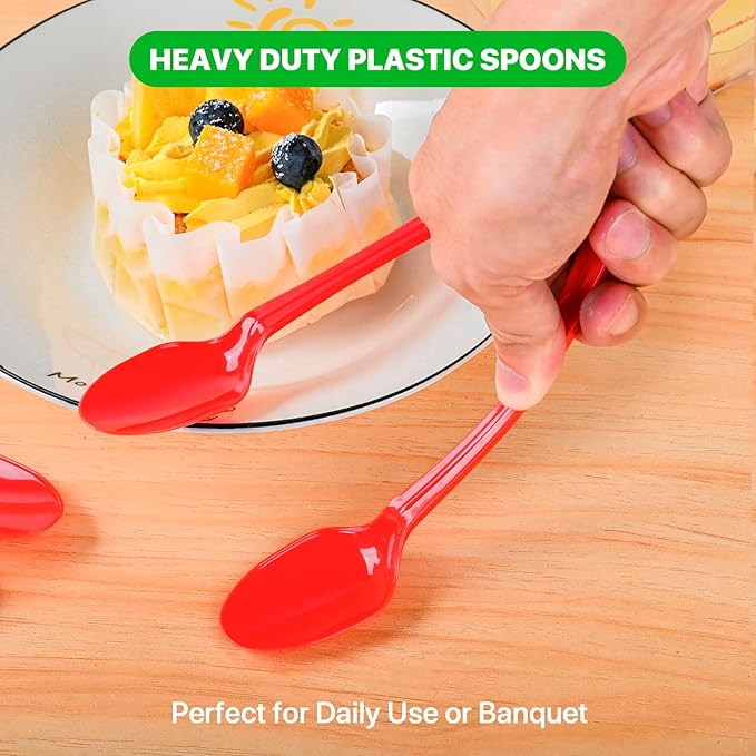 9" Plastic Spoons, Heavy Duty Disposable Spoons, Long Handle Spoon, Plastic Cutlery for Cocktail Stirring Dessert Milkshakes Ice Cream Tea and Floats (36 Pack)