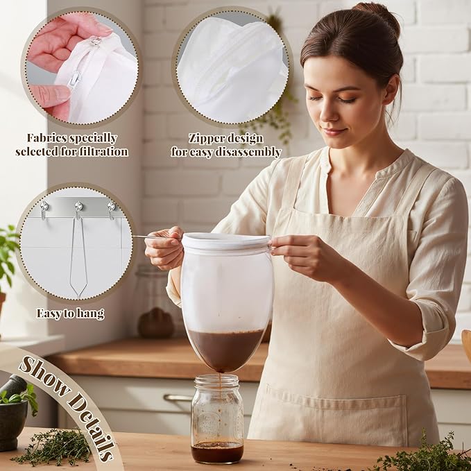 3 Pack 7 Inch Fine Mesh Strainer Bags Large Reusable Coffee Filter 7 x 13.8 Inch Traditional Thai Tea Filter Reusable Strainer Bag/to Winter Pour over Hot Drinks(Large)