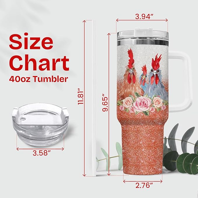 34HD Funny Chickens Tumbler with Lid & Straw, 40oz Vacuum Insulated Mama Hen Mug, Gifts for Chicken Lady Women Farmer, Chicken Lover Gifts for Birthday Christmas Mothers Day