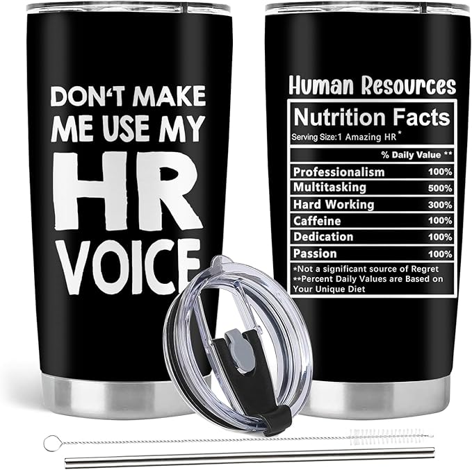 Human Resources Gifts, HR Gifts for Women, Human Resources Professional Day Gifts, HR Co Worker gifts, 20oz Stainless Steel Tumbler with Lid Straw, Black