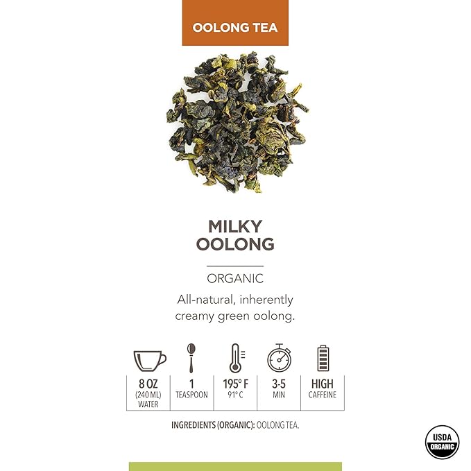 Teabloom Organic Oolong Tea, Milky Oolong Loose Leaf Tea, Rolled Leaves Famous for its Milky Taste and Silky Texture, 3.53 oz/100 g Canister Makes 35-50 Cups