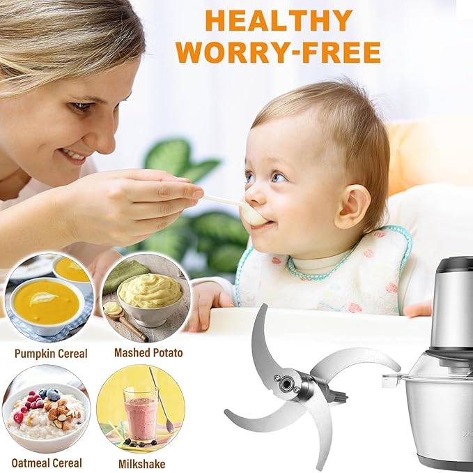 All Stainless Steel Food Processor Blade, Universal 8 Cup Plastic-Free Chopper Part Compatible with Ganiza, KOIOS, Syvio, Kitchen in the box, Homeasy and Most 8 Cup/2L Bowls