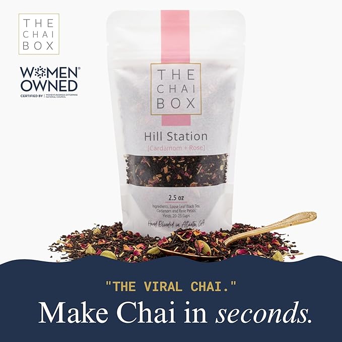 The Chai Box Loose Leaf Rose Tea - Featured in Oprah's Favorite Things | Caffeinated Black Tea with Rose Petals & Cardamom (Pack of 1) 2.5 oz | Makes 25 Cups | Small Batch Loose Leaf Tea with Whole, Premium Spices
