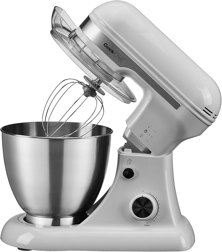 Geek Chef Electric Stand Mixer, 4.8QT 12 Speeds Tilt-head Food Mixer with Dough Hook, Whisk, Beater, Bowl, Rotary Knob for Home Kitchen Use, Gray