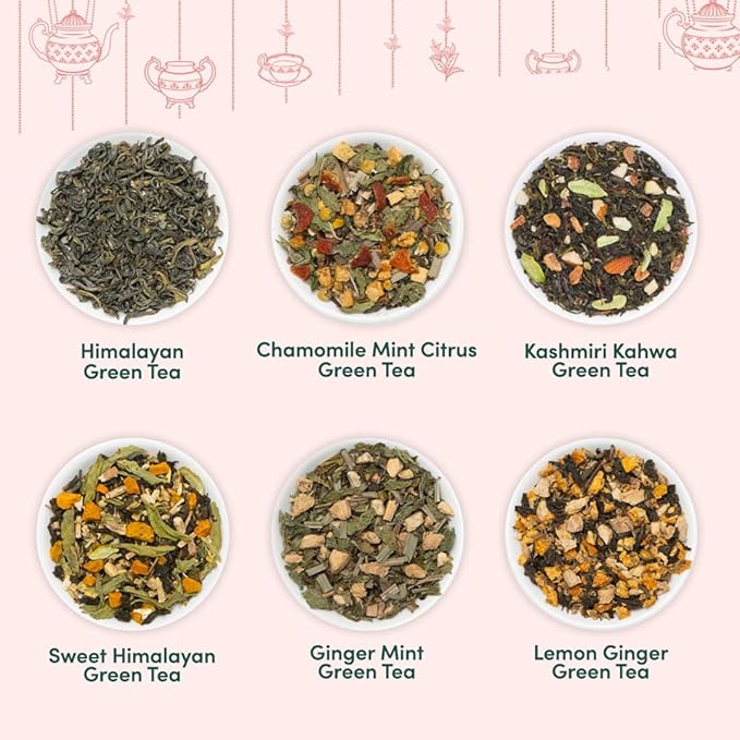 VAHDAM, Green Tea Set Gift Box (6 Teas) Premium Tea Gift Sets | 100% Pure Loose Leaf Tea, Gluten Free | Christmas Tea Gifts | Christmas Gifts For Women, Men & Adults I Christmas Gifts 2025