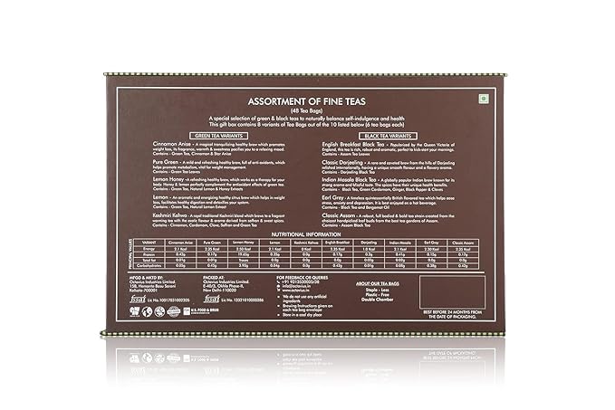 Octavius Tea Sampler Pack | 8 Assorted Black & Green Teas | 48 Premium Tea Bags | Variety Pack of Healthy Flavored Teas - Pack of 4