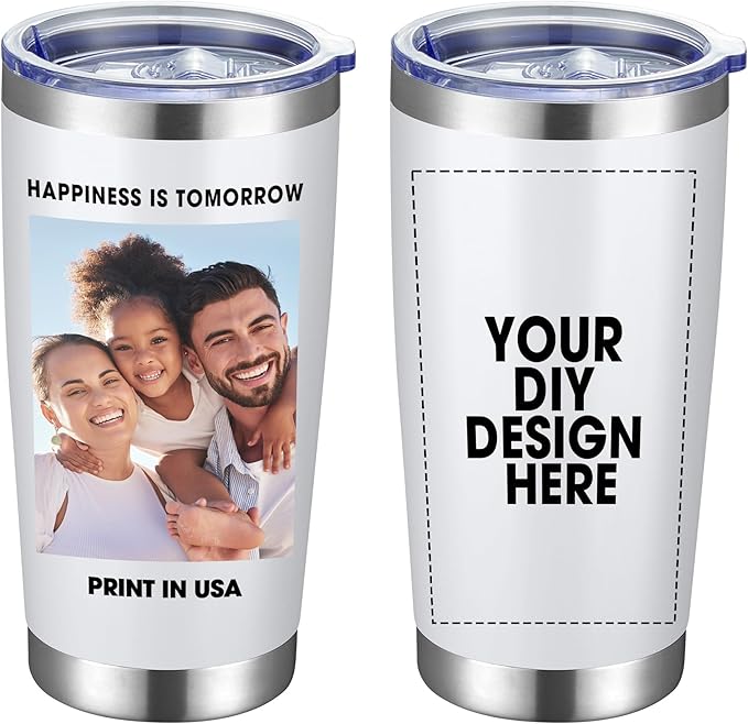 Personalized Coffee Tumbler Print in USA 20oz Stainless Steel Double Wall Insulated Coffee Cup With Text Photo Logo