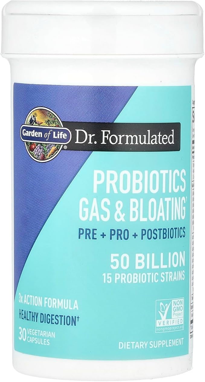 Garden of Life Dr Formulated Once Daily 3-in-1 Complete Prebiotics, Postbiotics & Probiotics for Women and Men - PRE + PRO + POSTBIOTIC Supplement for Gas & Bloating - 50 Billion CFU, 30 Day Supply