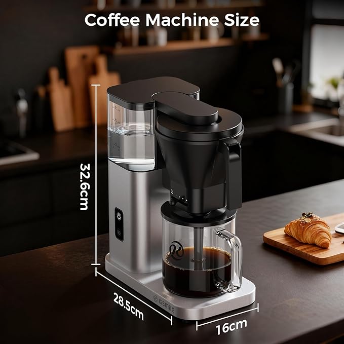 Kismile 8-Cup Drip Coffee Maker,Automatic pour over coffee machine,Portable Stainless Steel Coffee Maker, Dishwasher Safe, SCA Certified, 1300L/44 ounce, Hot & Iced, Silver