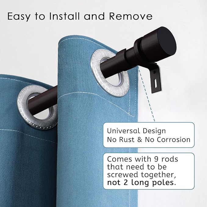 Curtain Rods for Windows 16 to 144 Inches Adjustable Length 1 Inch Diameter Window Curtain Rod with Aluminium End Cap, Antique Bronze