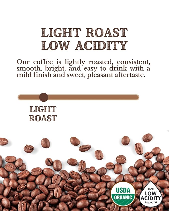 2LB Subtle Earth Organic Coffee - Light Roast - Whole Bean Coffee - 100% Arabica Beans - Low Acidity and Non-GMO - 2lb bag