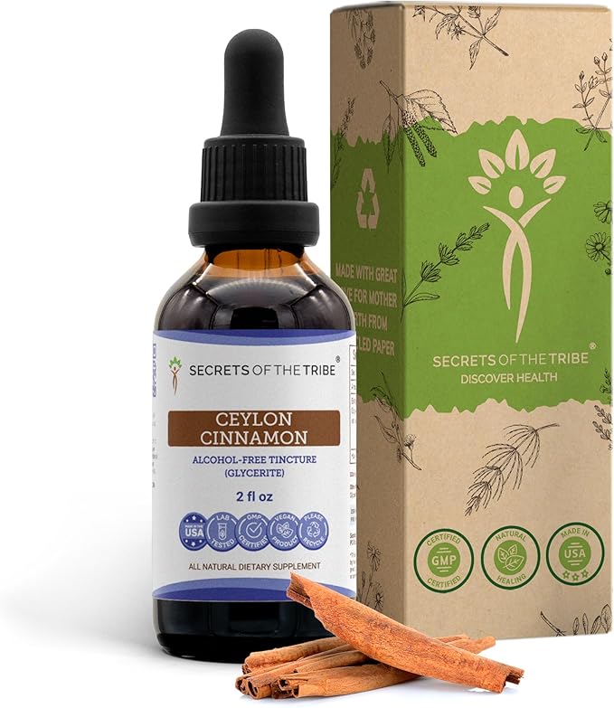 Secrets of the Tribe Ceylon Cinnamon Tincture Alcohol-Free Liquid Extract, Ceylon Cinnamon (Cinnamomum Verum) Dried Bark (2 FL OZ)