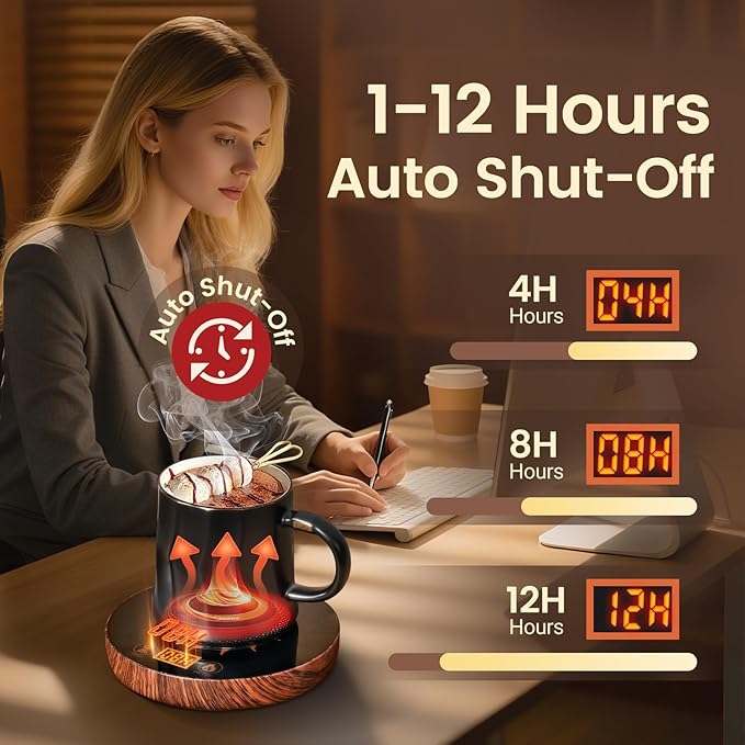 Coffee Mug Warmer for Desk with Auto Shut Off, Coffee Mug Warmer for Desk with Auto Shut Off 12 Hours Timer& 2 Temperatures