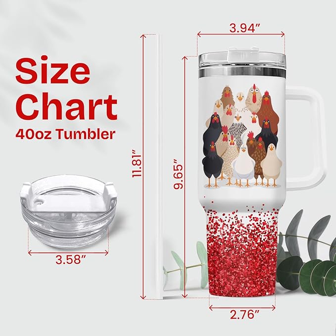 34HD Crazy Chicken Lady Tumbler with Handle and Straw, 40oz Mama Hen Coffee Mug with Lid, Funny Chicken Gifts for Girls Women on Birthday Mothers Day Christmas