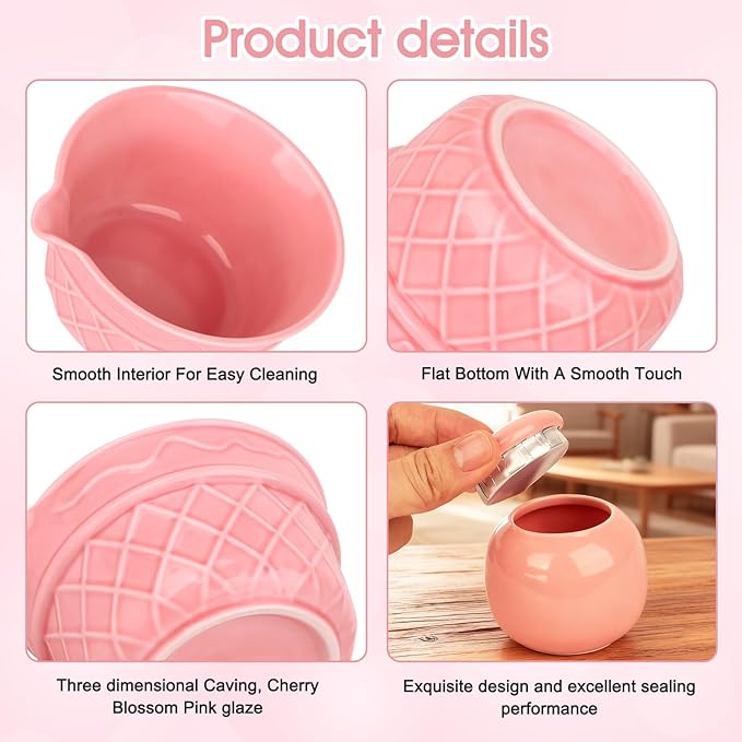 Sakura Pink Matcha Whisk Set-8pcs,Japanese Tea Set Includes Matcha Bowl with Ice Cream Design, Tea Mat and Matcha Canister, 16OZ Matcha Kit for Ceremony