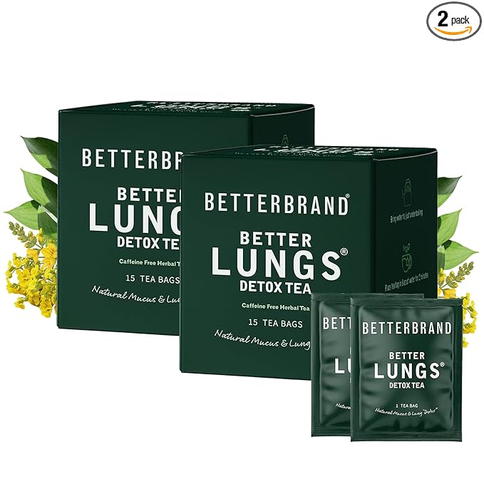 Betterbrand Mullein Tea Bags for Lung Detox - Respiratory Support with Thyme, Elderberry, Ginseng, Ginger, Caffeine Free Herbal Blend - 15 Tea Bags (Pack of 2)