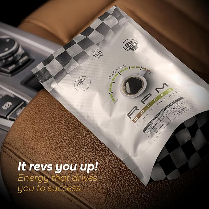 2LB RPM Organic Premium Coffee, Standard Caffeine - Supercharged Flavor, Medium-Dark Roast, 100% Arabica Beans, Low Acidity