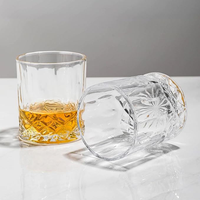 SIYOUKI Crystal Whiskey Glasses Set 11 oz, Old Fashioned Rocks Barware Lowball Glass for Bourbon, Scotch Whisky, Cocktails, Cognac, Liquor Drinking, Men Gift (4 Pack)