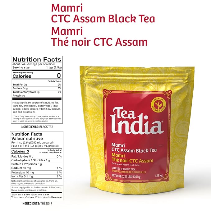Tea India CTC Assam Loose Leaf Black Tea Strong, Full-Bodied Flavorful Blend Of Premium Black Tea Made with Natural Ingredients Traditional Indian Tea Caffeinated Iced Tea Breakfast Tea 3LB