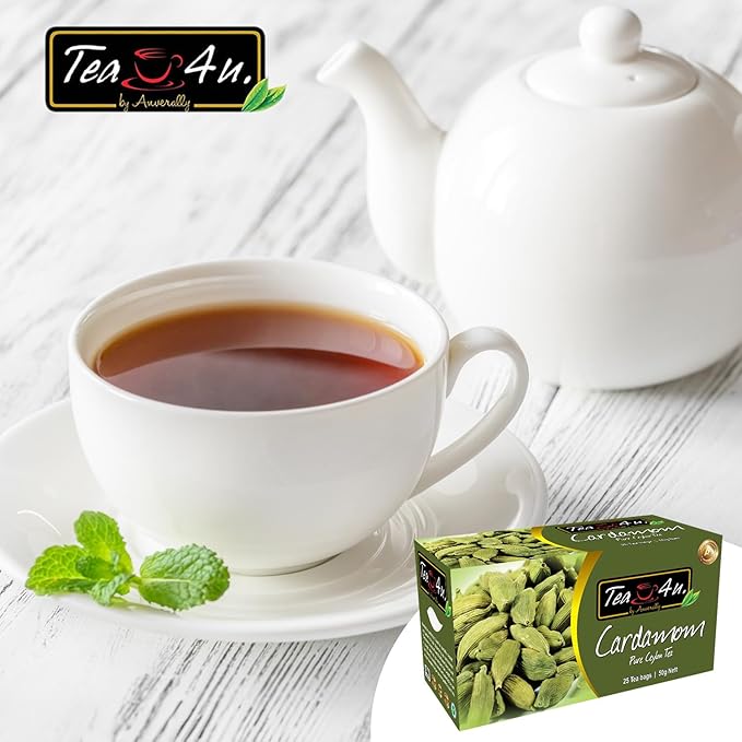 Tea4U Flavored Black Ceylon TeaBags (Cardamom) - Ideal Quality from Sri Lanka's Finest Leaves and Expertly Blended - 25 Count