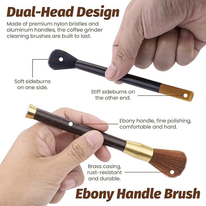 4 Pack Coffee Grinder Cleaning Brush, 2-Sided Brush & Ebony Wood Grinder Cleaner Accessories, Barista Tools for Espresso, Coffee Machine, Keyboard