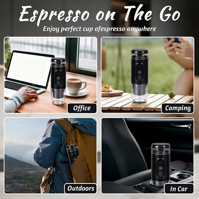 Portable Coffee maker, Electric Travel Espresso Machine with Self-Heating & USB-C, 20Bar High Pressure, Compatible with Coffee Capsules & Grounds（NS&DG） for Camping, RV, Office, Car