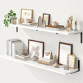 Fun Memories Deep Floating Shelves, 48W x 8D Floating Shelves Set of 2, Wall Mounted Shelf with Metal Brackets, Rustic Wood Wall Shelf for Bathroom, Kitchen and Living Room, White