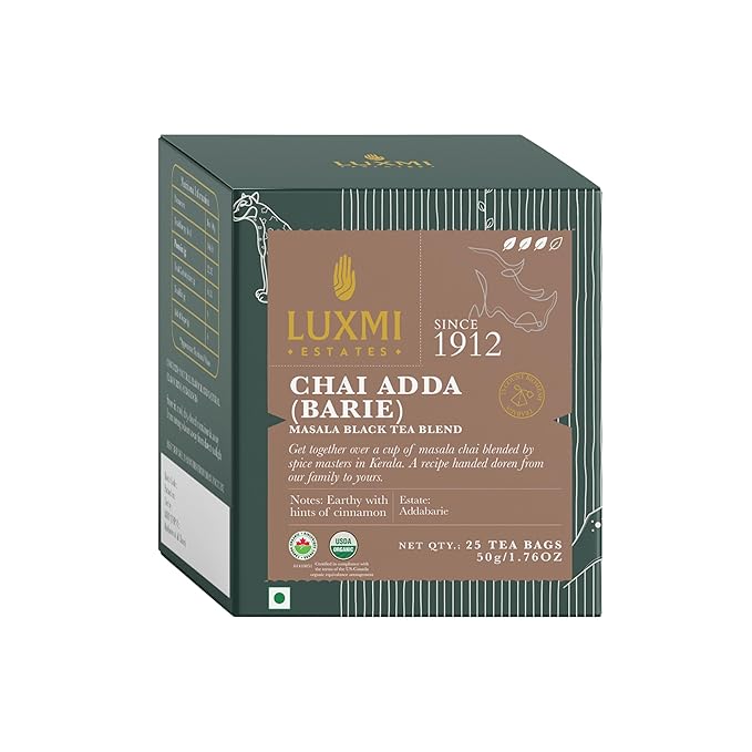 Luxmi Estates Chai Adda-Bari 25 Tea Bags (50g) Pack | Masala Chai | Certified Organic Black Tea