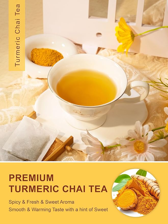 TeeLux Turmeric Chai Tea, Turmeric Tea with Licorice, Cinnamon, Ginger & Green Cardamom, Warming & Spicy Flavor, 100 Count