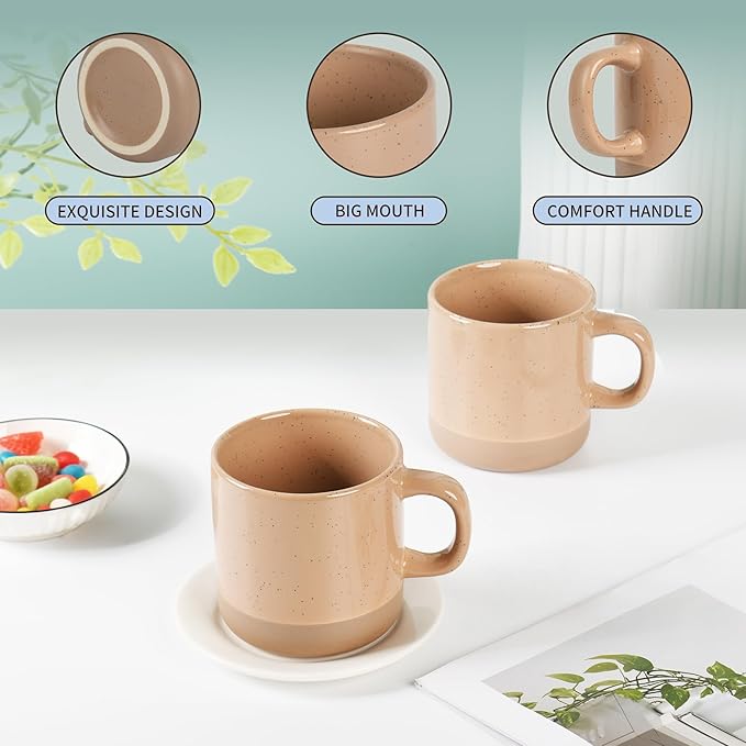 12oz Coffee Mug Set for 6, Tea Cups with Handle for Coffee, Tea, Cocoa, Milk (Cinnamon)