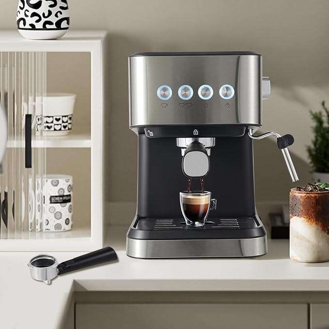 Espresso Machine,Semi-Automatic Coffee Machine,Spoon&Tamper Small Drip Coffee Machine,1.5L Semi-automatic Coffee Machine make coffee (single/double shot),latte macchiato, and hot milk/milk froth