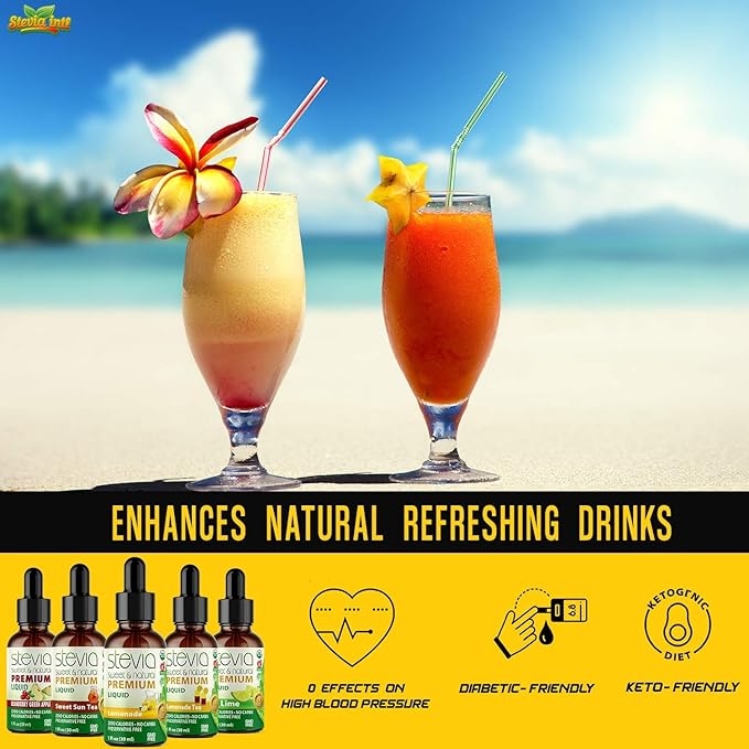 Stevia Intl (Pack of 5) Refreshers Bundle with 5 Flavors. Stevia Liquid Drops. Naturally Sweet, Non-Bitter, No Sugar Added, 0 Carb, 0 Calorie, Non-GMO, Vegan, Diabetic & Keto Friendly (1oz)