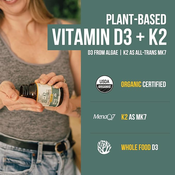 Organic Plant D3 + K2 | 5000 iu D3 + 120 mcg K2 as All-Trans MK7 from MenaQ7® - 100% Whole Food, Raw & Vegan | Enhanced Digestion with Prebiotic & Superfood Complex – D3 from Organic Algae - 3-pack