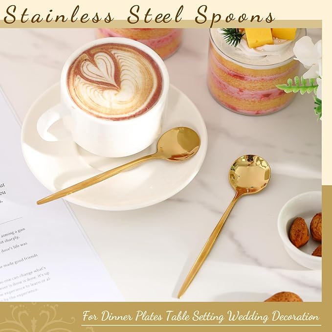 Dandat 20 Pcs 5.1" Gold Luxury Teaspoons Stainless Steel Gorgeous Tea Party Spoons Dessert Spoons for Stirring Coffee Sugar Drink Kitchen Cafe Bar Wedding Tableware, Classic Style