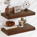 Fun Memories Floating Shelves, 9.3'' Deep Solid Pine Wood Wall Shelves for Storage, Wall Mounted Display Shelf with Invisible Heavy-Duty Metal Bracket, 24'' Width Set of 2, Walnut