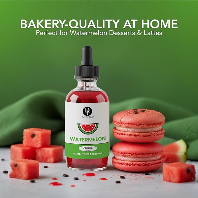 Dolce Flav Watermelon Extract – 2 Ounce Oil-Soluble Kosher, Sugar-Free, Concentrated Juicy Watermelon Flavoring for Baking, Chocolates & Desserts, Includes Measured Dropper
