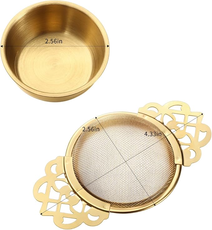 Hotop Empress Tea Strainers with Drip Bowls, Mesh Tea Infuser Stainless Steel Loose Leaf Residue Filter with Handles for Better Residue Experience(4 Pieces,Silver and Gold)