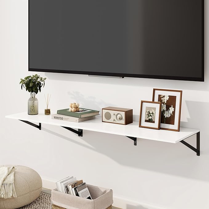 Fun Memories Floating Shelves for Wall, 12 Inch Deep Floating Shelves Set of 2, 36W x 12D Large Wall Shelf with Sturdy Metal Brackets for Living Room, Bathroom, Bedroom and Kitchen, White