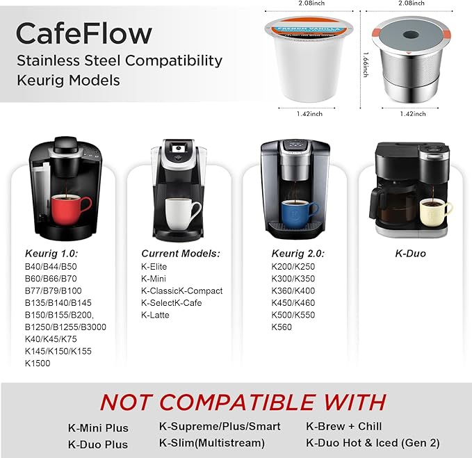 Reusable k Cup Coffee Filters,Universal stainless steel Refillable k Cups Filter Use for Keurig 2.0 and 1.0 Coffee Makers-brewers (6pack)