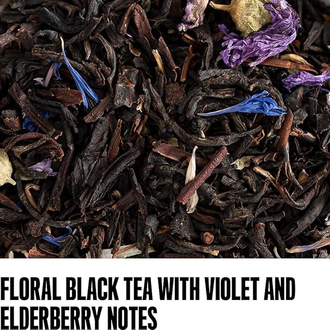 August Uncommon Black Metallic – Violet and Elderberry Holiday Tea – Lush Loose Leaf Black Tea with Dark Berry & Floral Notes – Caffeinated Blend for Creative Winter Moments (1.75oz)