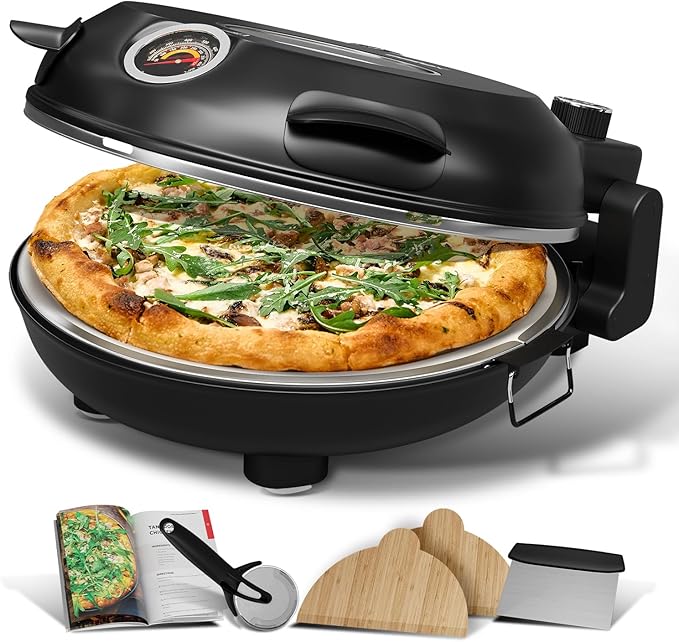 Eatex Electric Pizza Oven Indoor, 12 Inch Countertop Pizza Oven, Portable Stone Pizza Oven, Heats up to 790°F for Crispy Crust, Pizza Maker Machine for Home – Black