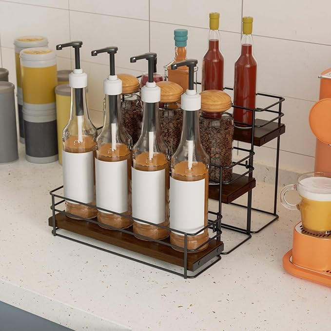 12 Bottle Coffee Syrup Organizer Rack, 3-Tier Syrup Holder Stand for Coffee Bar, Kitchen Countertop Storage Shelf for Wine, Liquor & Condiment Bottles Display