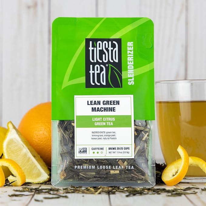 Tiesta Tea - Lean Green Machine, Loose Leaf, Light Citrus Green, Premium Blend, Medium Caffeinated, 25 Cups, 1.9 Ounce Resealable Pouch