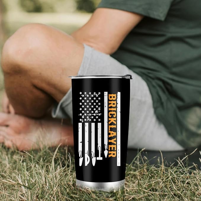 Bricklayer Gifts for Men, Brickmason Brick Masonry Gifts for Dad, Stainless Steel Insulated Tumbler 20oz